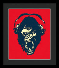 Ape Loves Music With Headphones - Framed Print Framed Print Pixels 13.375" x 16.000" Black Black