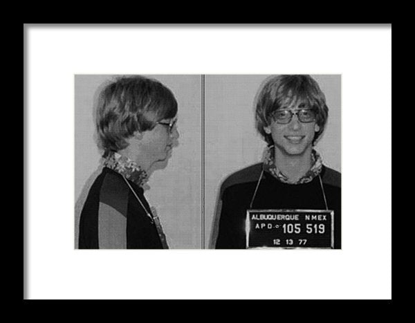 Bill Gates Mug Shot Horizontal Black And White - Framed Print