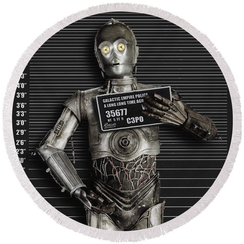 C-3po Mug Shot - Round Beach Towel Round Beach Towel Pixels 60