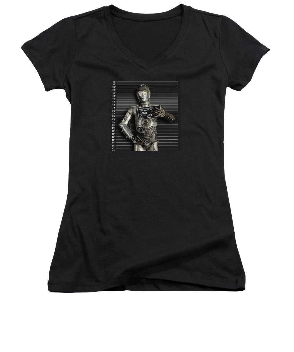 C-3po Mug Shot - Women's V-Neck T-Shirt Women's V-Neck T-Shirt Pixels Black Small 