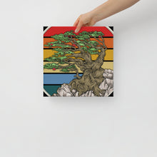 Bonsai Tree In Japanese Zen Buddhist Enso Circle  Retro Sunset Zen Yoga Canvas