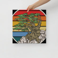Bonsai Tree In Japanese Zen Buddhist Enso Circle  Retro Sunset Zen Yoga Canvas