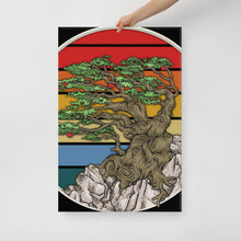 Bonsai Tree In Japanese Zen Buddhist Enso Circle  Retro Sunset Zen Yoga Canvas