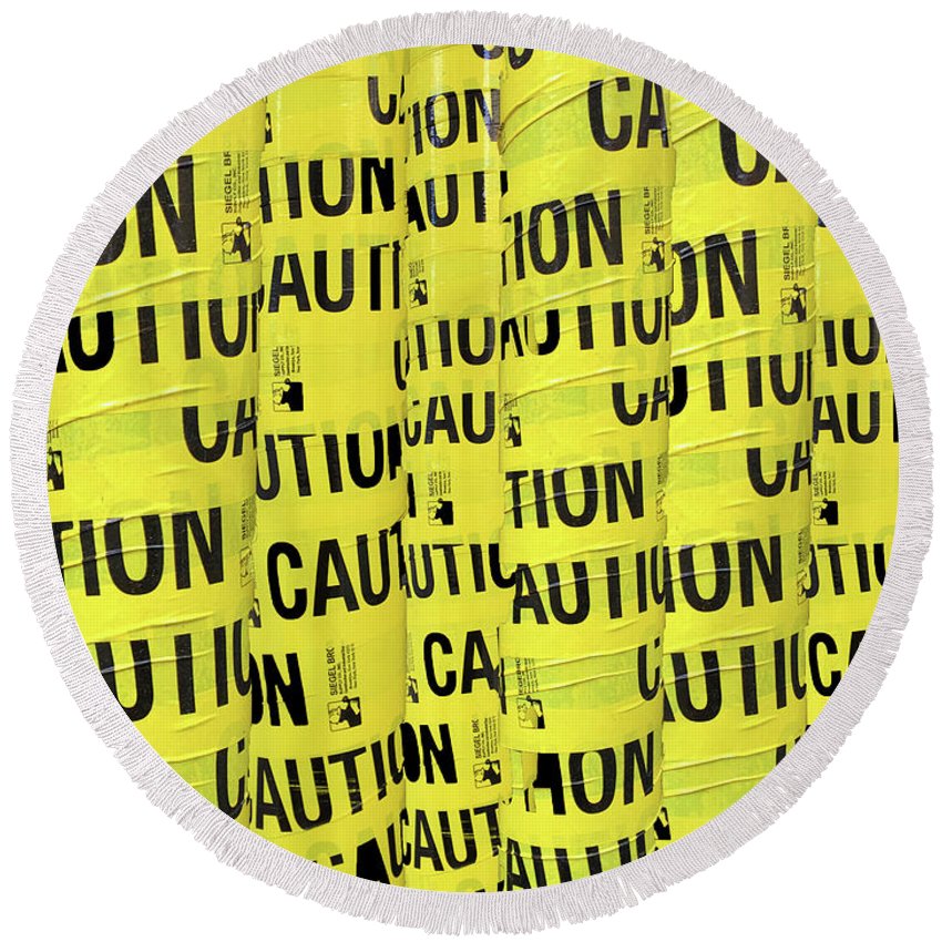 Caution - Round Beach Towel