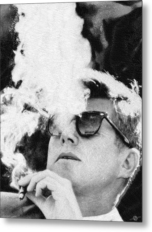 Cigar Smoker Cigar Lover Jfk Gifts Black And White Photo - Metal Print