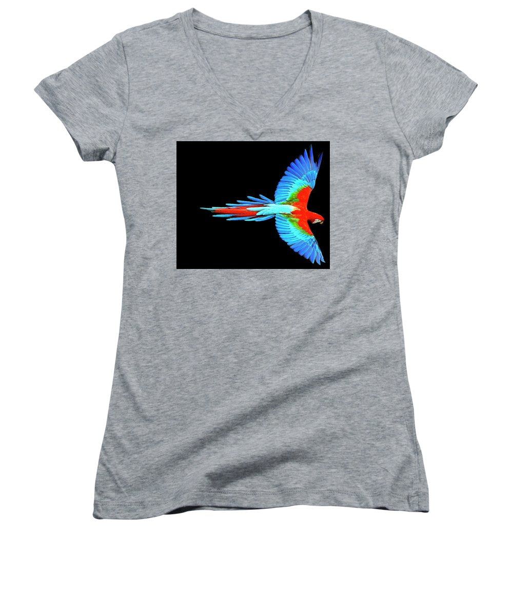 Colorful Parrot In Flight - Women's V-Neck (Athletic Fit) Women's V-Neck (Athletic Fit) Pixels Heather Small 