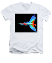 Colorful Parrot In Flight - Men's V-Neck T-Shirt Men's V-Neck T-Shirt Pixels White Small 