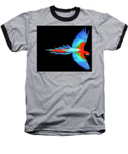 Colorful Parrot In Flight - Baseball T-Shirt Baseball T-Shirt Pixels Heather / Black Small 
