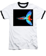Colorful Parrot In Flight - Baseball T-Shirt Baseball T-Shirt Pixels White / Black Small 