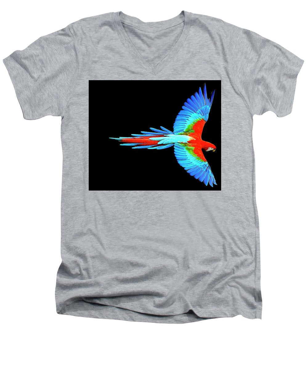 Colorful Parrot In Flight - Men's V-Neck T-Shirt Men's V-Neck T-Shirt Pixels Heather Small 