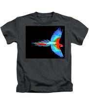 Colorful Parrot In Flight - Kids T-Shirt Kids T-Shirt Pixels Charcoal Small 