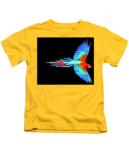 Colorful Parrot In Flight - Kids T-Shirt Kids T-Shirt Pixels Yellow Small 