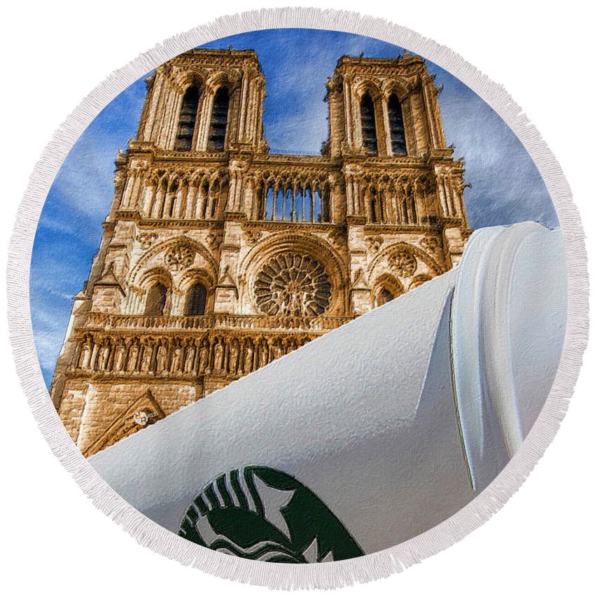 Discarded Coffee Cup Trash Oh Yeah - And Notre Dame - Round Beach Towel