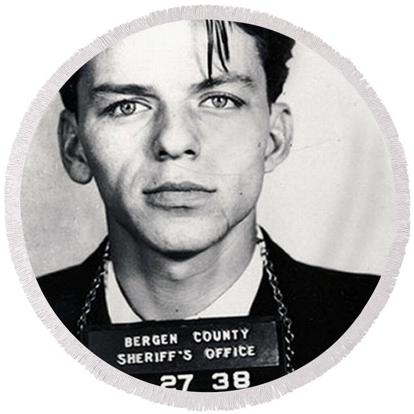 Frank Sinatra Mug Shot Vertical - Round Beach Towel Round Beach Towel Pixels 60
