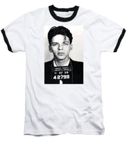 Frank Sinatra Mug Shot Vertical - Baseball T-Shirt Baseball T-Shirt Pixels White / Black Small 