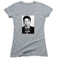 Frank Sinatra Mug Shot Vertical - Women's V-Neck T-Shirt Women's V-Neck T-Shirt Pixels Heather Small 
