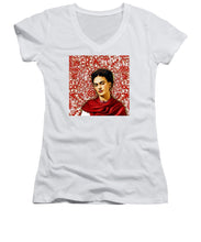 Frida Kahlo 2 - Women's V-Neck (Athletic Fit) Women's V-Neck (Athletic Fit) Pixels White Small 