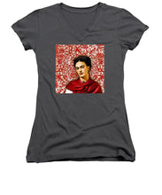 Frida Kahlo 2 - Women's V-Neck (Athletic Fit) Women's V-Neck (Athletic Fit) Pixels Charcoal Small 