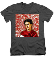 Frida Kahlo 2 - Men's V-Neck T-Shirt Men's V-Neck T-Shirt Pixels Charcoal Small 