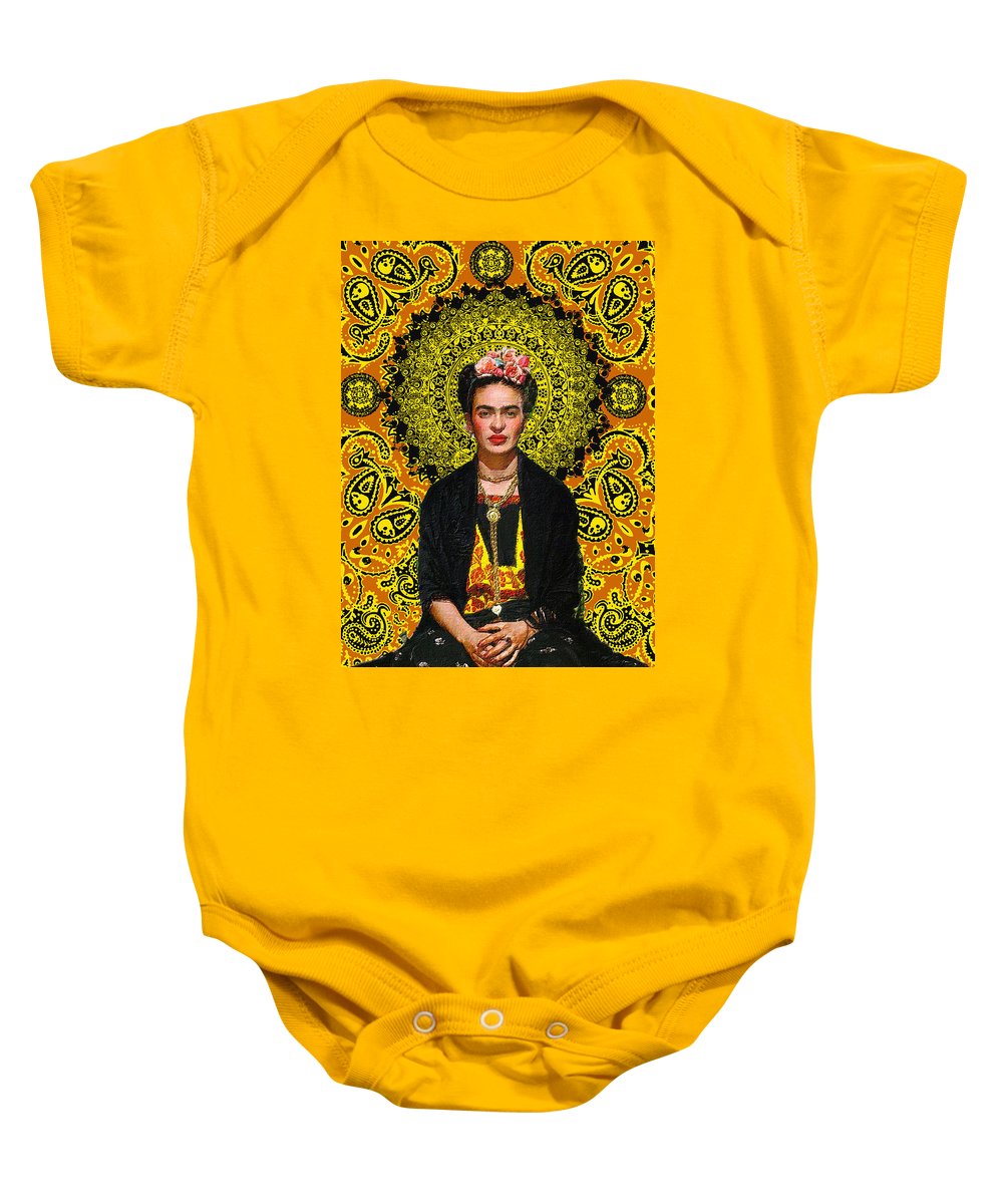 Frida Kahlo 3 - Baby Onesie Baby Onesie Pixels Gold Small 
