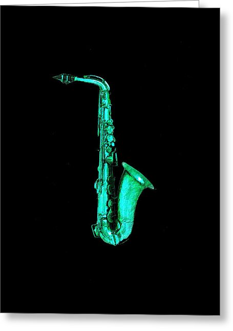 Green Saxophone - Greeting Card