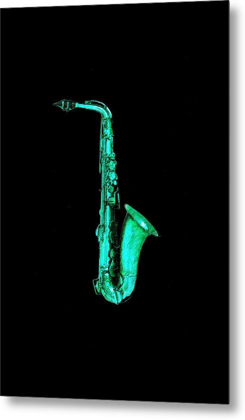 Green Saxophone - Metal Print