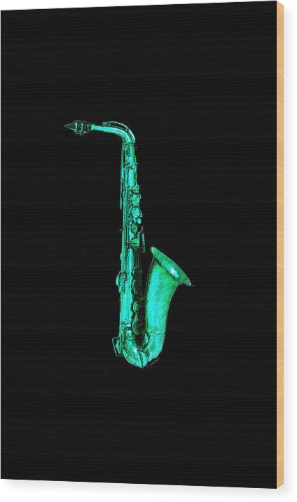 Green Saxophone - Wood Print