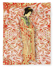 Japanese Woman Rise Dressing - Blanket Blanket Pixels 60" x 80" Plush Fleece 