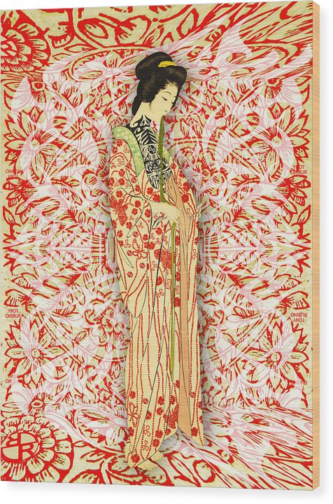 Japanese Woman Rise Dressing - Wood Print Wood Print Pixels 6.000
