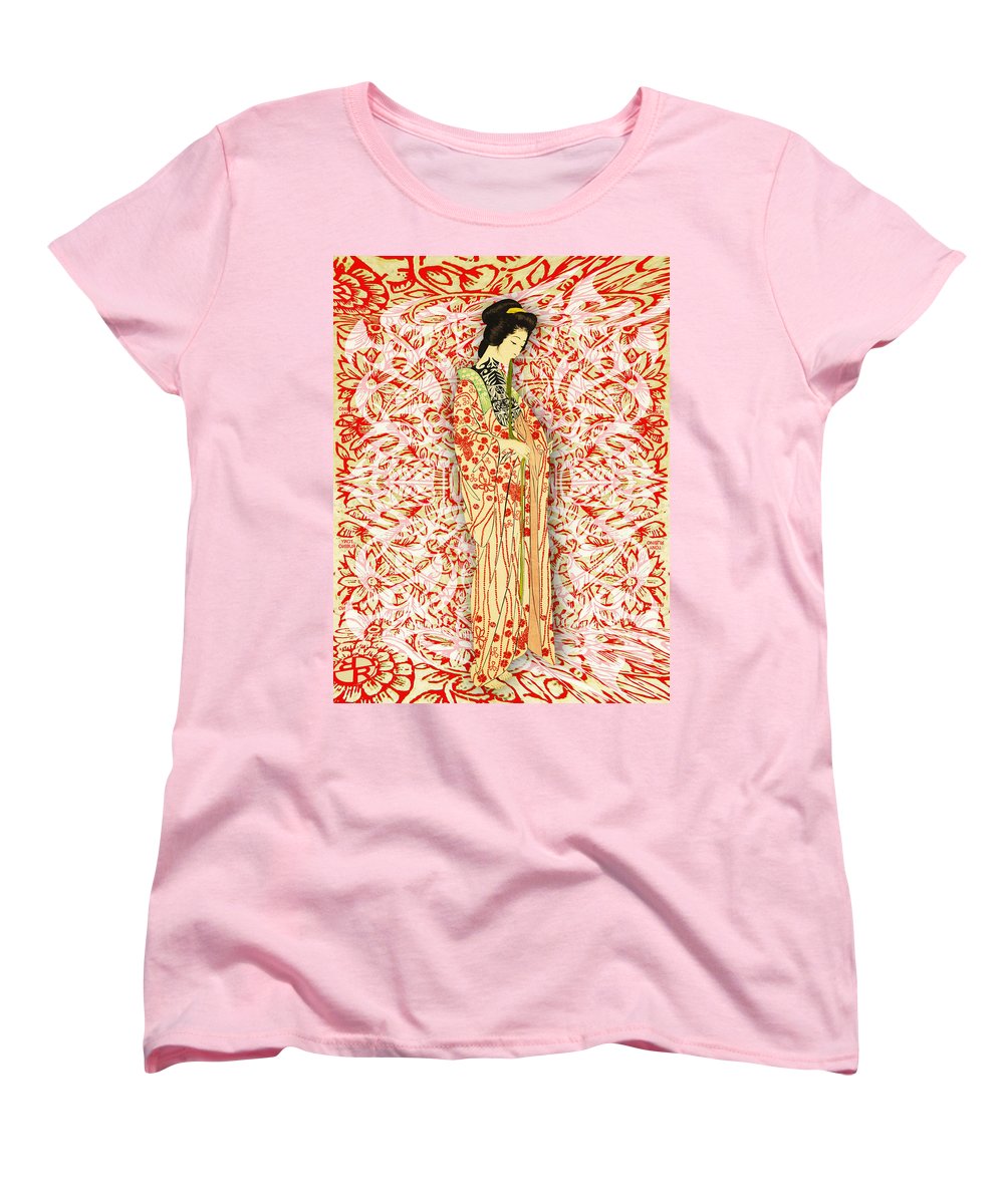 Japanese Woman Rise Dressing - Women's T-Shirt (Standard Fit) Women's T-Shirt (Standard Fit) Pixels Pink Small 