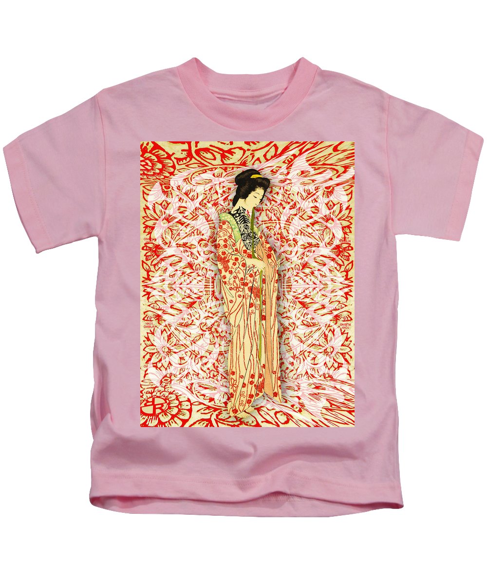 Japanese Woman Rise Dressing - Kids T-Shirt Kids T-Shirt Pixels Pink Small 
