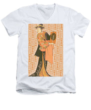 Japanese Woman Rise Rubino                                      - Men's V-Neck T-Shirt Men's V-Neck T-Shirt Pixels White Small 