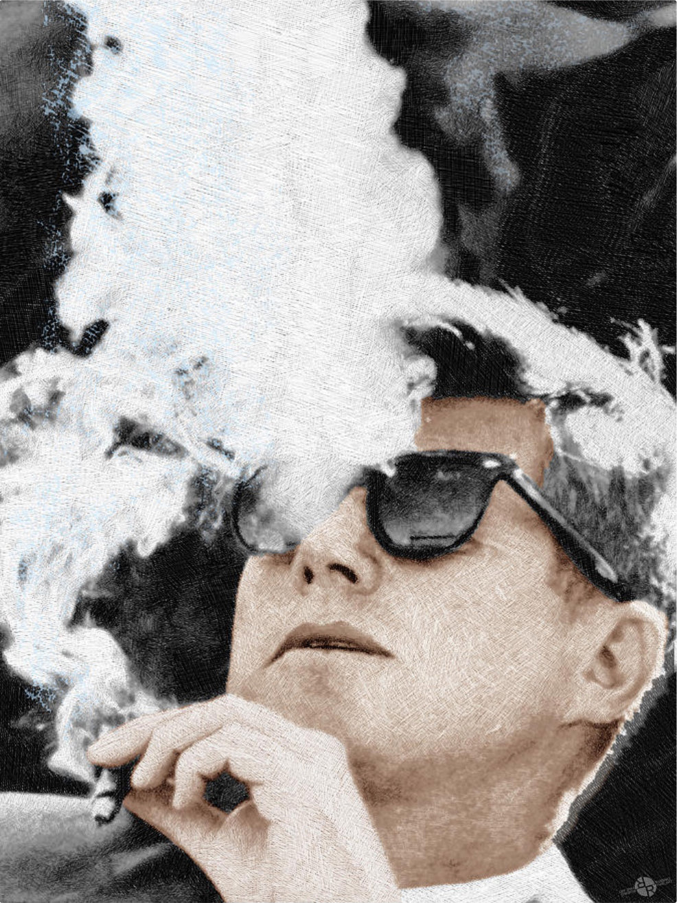 John F Kennedy Cigar And Sunglasses 2 Large Art Print Rubino Creative Fine Art   
