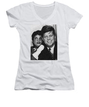 John F Kennedy And Jackie - Women's V-Neck (Athletic Fit) Women's V-Neck (Athletic Fit) Pixels White Small 