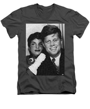 John F Kennedy And Jackie - Men's V-Neck T-Shirt Men's V-Neck T-Shirt Pixels Charcoal Small 