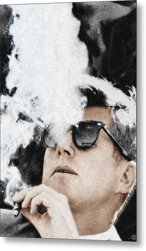 John F Kennedy Cigar And Sunglasses 2 Large - Metal Print Metal Print Pixels 6.625