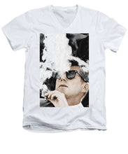 John F Kennedy Cigar And Sunglasses 2 Large - Men's V-Neck T-Shirt Men's V-Neck T-Shirt Pixels White Small 