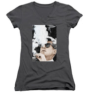 John F Kennedy Cigar And Sunglasses 2 Large - Women's V-Neck T-Shirt Women's V-Neck T-Shirt Pixels Charcoal Small 
