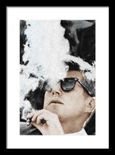 John F Kennedy Cigar And Sunglasses 2 Large - Framed Print Framed Print Pixels 10.625" x 16.000" Black White