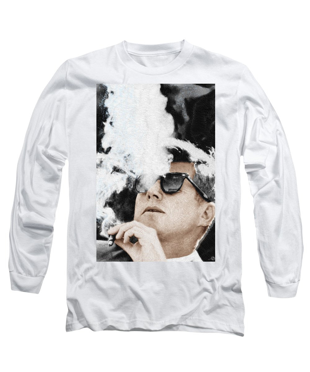 John F Kennedy Cigar And Sunglasses 2 Large - Long Sleeve T-Shirt Long Sleeve T-Shirt Pixels White Small 