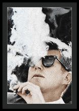 John F Kennedy Cigar And Sunglasses 2 Large - Framed Print Framed Print Pixels 24.000" x 36.000" Black Black