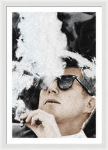 John F Kennedy Cigar And Sunglasses 2 Large - Framed Print Framed Print Pixels 26.625" x 40.000" White White