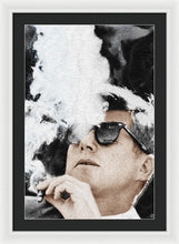 John F Kennedy Cigar And Sunglasses 2 Large - Framed Print Framed Print Pixels 20.000" x 30.000" White Black