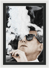 John F Kennedy Cigar And Sunglasses 2 Large - Framed Print Framed Print Pixels 24.000" x 36.000" White Black