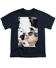 John F Kennedy Cigar And Sunglasses 2 Large - Youth T-Shirt Youth T-Shirt Pixels Navy Small 