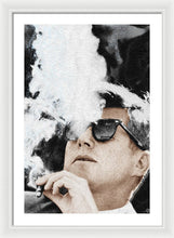John F Kennedy Cigar And Sunglasses 2 Large - Framed Print Framed Print Pixels 20.000" x 30.000" White White