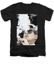John F Kennedy Cigar And Sunglasses 2 Large - Men's V-Neck T-Shirt Men's V-Neck T-Shirt Pixels Black Small 