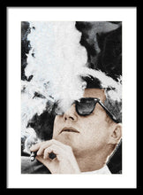 John F Kennedy Cigar And Sunglasses 2 Large - Framed Print Framed Print Pixels 13.375" x 20.000" Black White