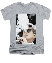 John F Kennedy Cigar And Sunglasses 2 Large - Men's V-Neck T-Shirt Men's V-Neck T-Shirt Pixels Heather Small 