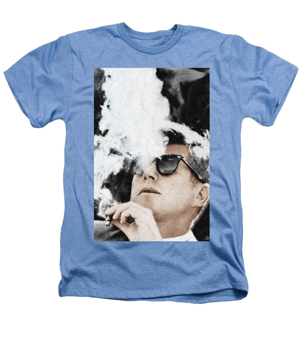 John F Kennedy Cigar And Sunglasses 2 Large - Heathers T-Shirt Heathers T-Shirt Pixels Light Blue Small 